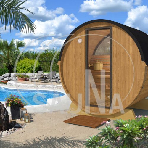 Террасная баня 160-й модели с половинчатым остеклением